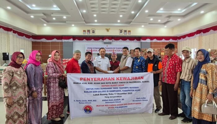 Serahkan Rp40 Juta, IKAB Palembang Laksanakan Kewajiban Terhadap Dunsanak Korban Banjir di Agam